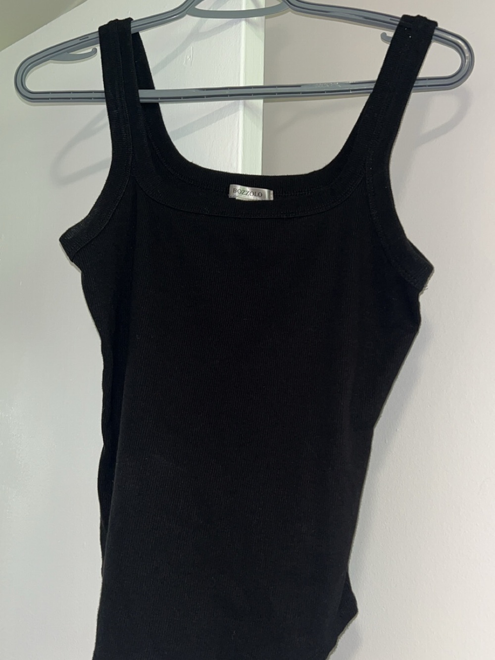 Bozzolo Black Ribbed Square-Neck Tank